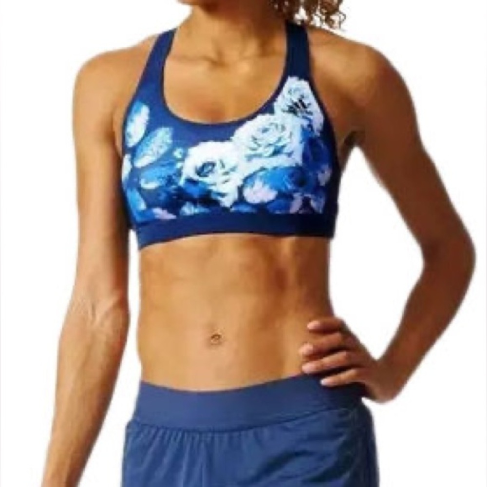 Adidas Blue Floral Sports Bra with adjustable strap